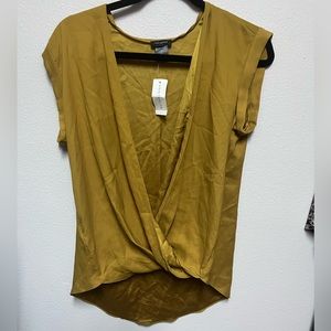 ANN TAYLOR FACTORY Black Button Front Wrap Top